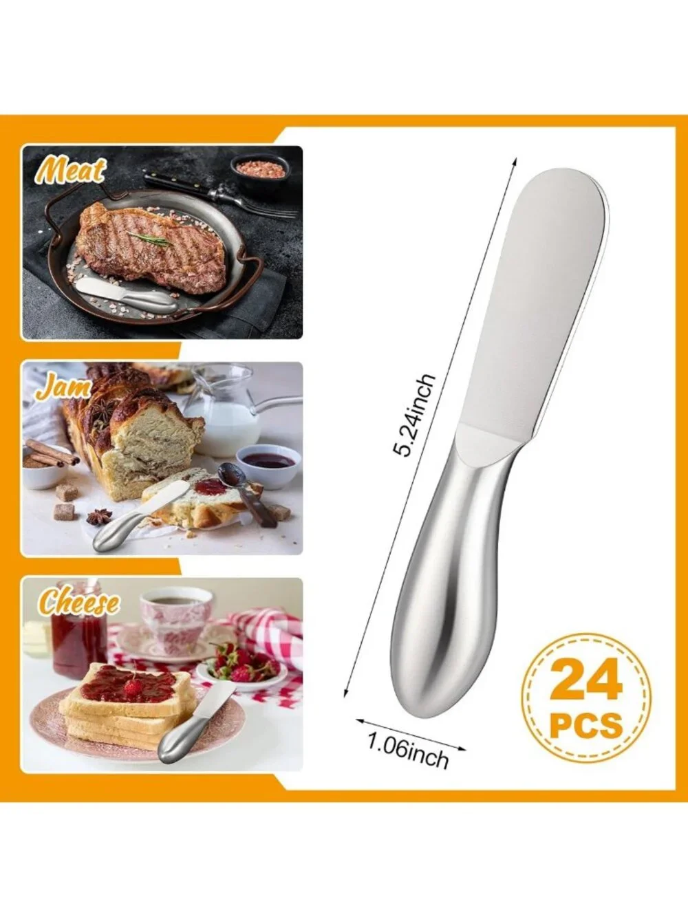 24-Piece Stainless Steel Spreader Knife Set for Cheese, Butter, Jam